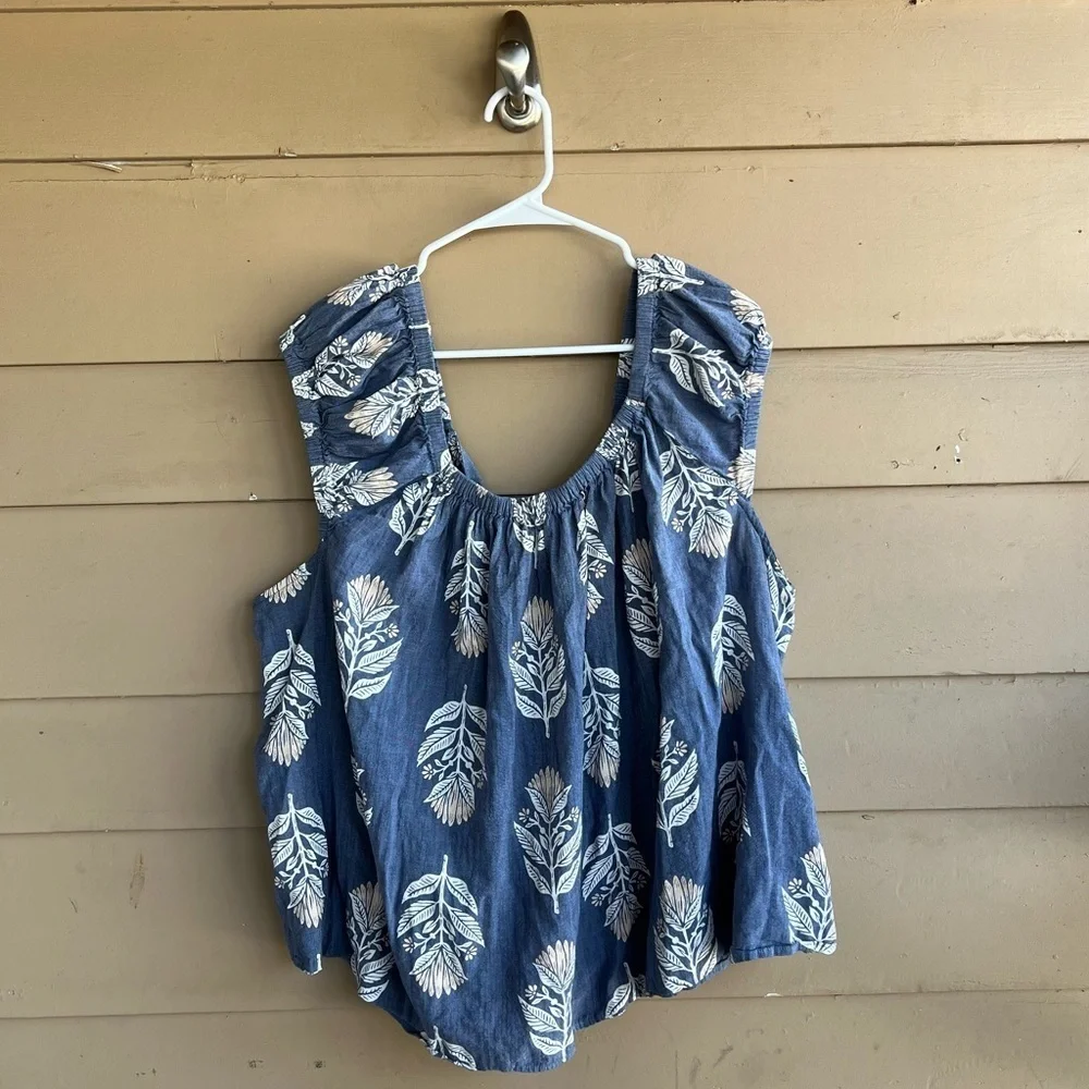 Old Navy Puff-Sleeve Printed Cutout Tie-Back Swing Blouse Size 3x